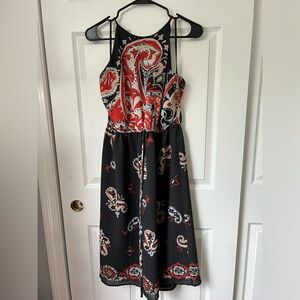 Loft racerback dress, navy, pink and red, petite size large